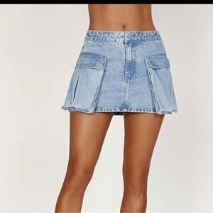 Meshki Light Blue Denim Mini Skirt